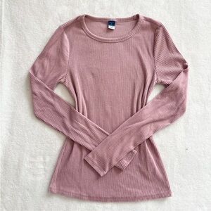 Old Navy Ribbed Long Sleeve Top - Light Mauve Pink Size XS